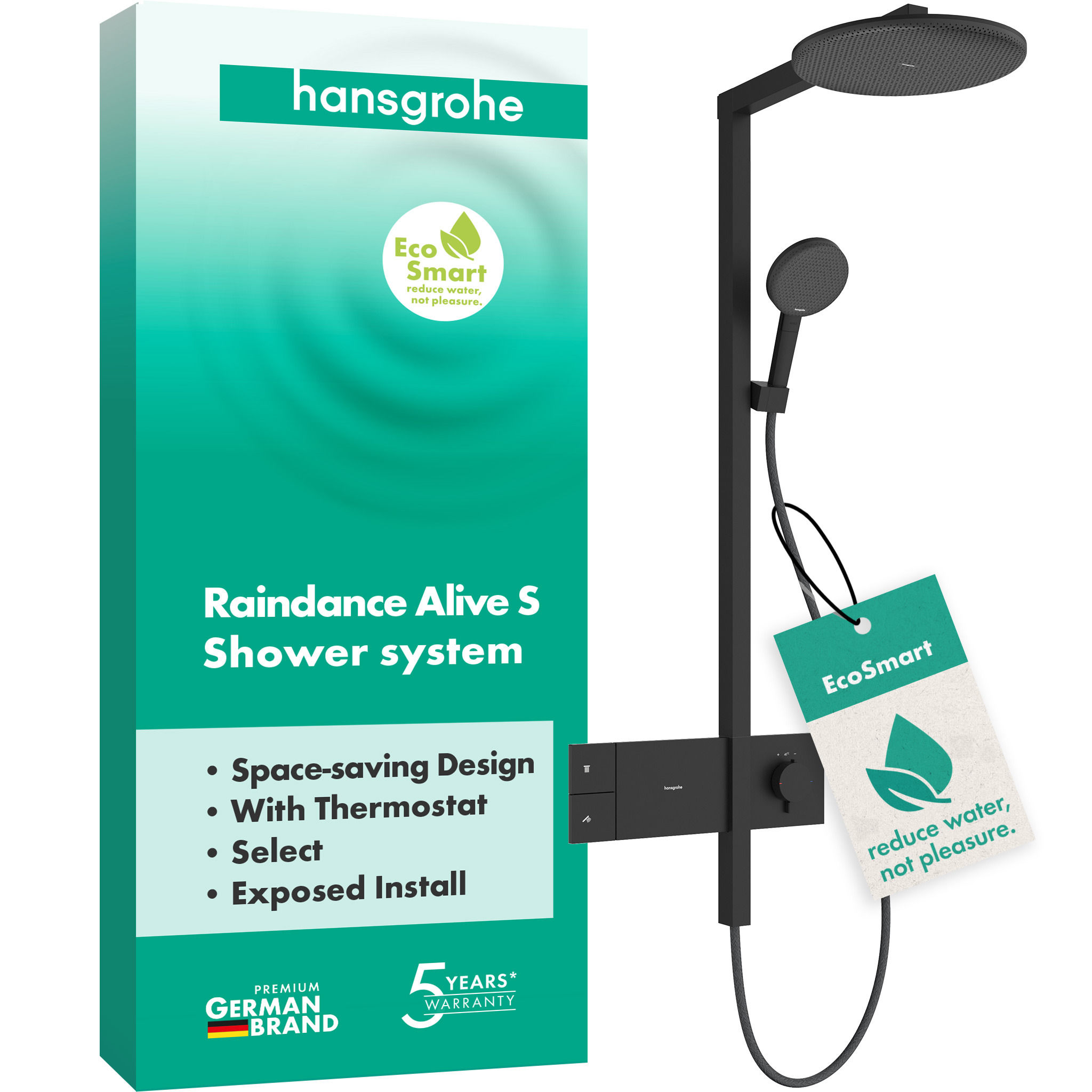 Душова система hansgrohe Raindance Alive S 300 1jet EcoSmart з ShowerSelect Comfort, 24583670 чорний матовий - зображення